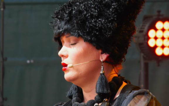 A performer from Ukrainian four-piece band DakhaBrakha on stage at WOMAD in New Plymouth on 17 March, 2024.