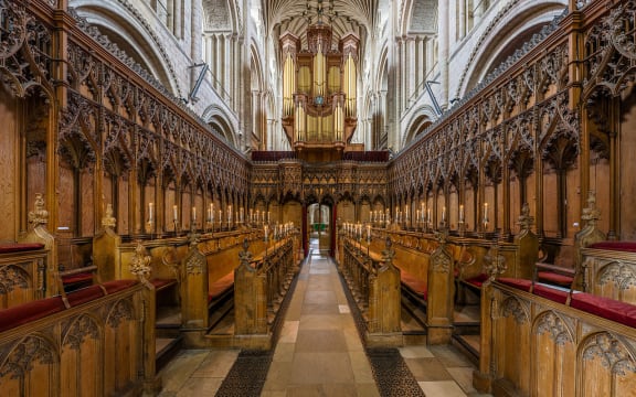 Interior, Norwich Cathedral in Norfolk, England.