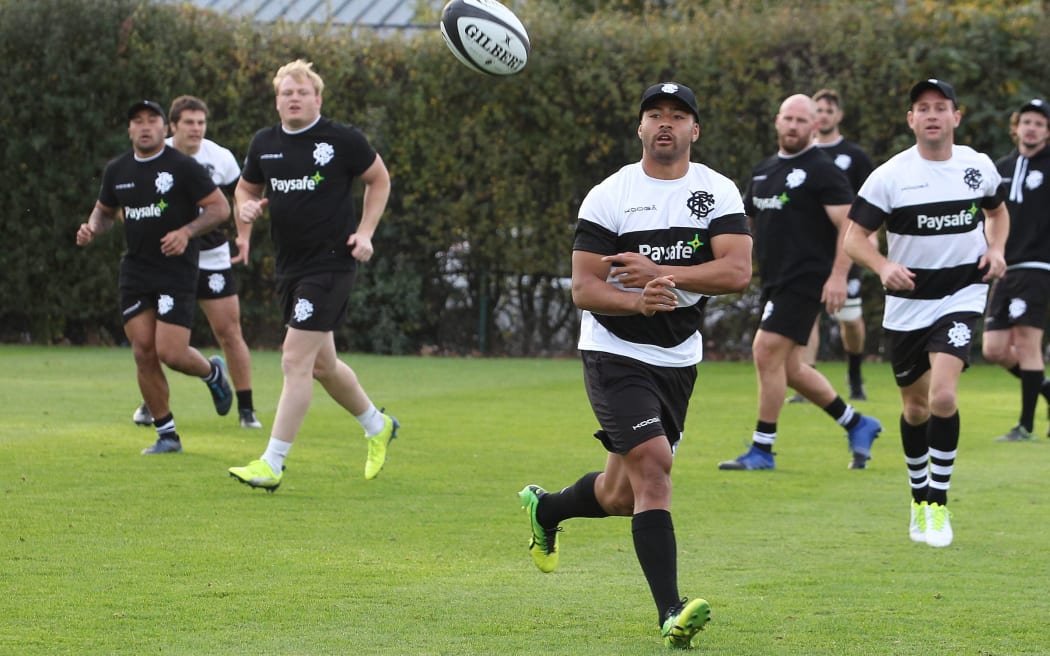 Richie Mo'unga training with the Barbarians in London.