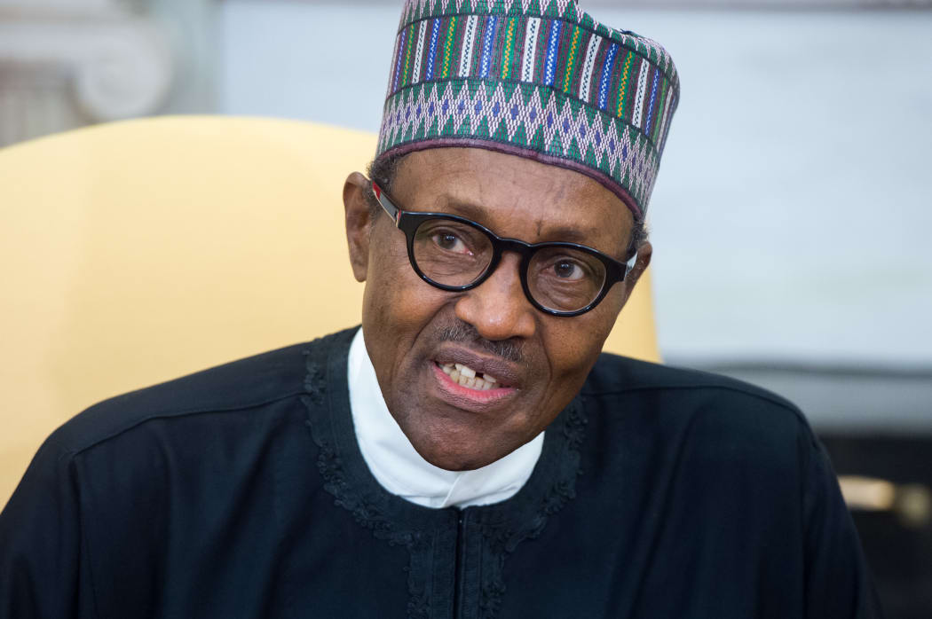 Nigeria's President Muhammadu Buhari speaks during a meeting with US President Donald Trump in the Oval Office of the White House in Washington, DC, April 30, 2018.