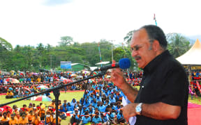 Papua New Guinea prime minister Peter O'Neill addresses a crowd in East Sepik.