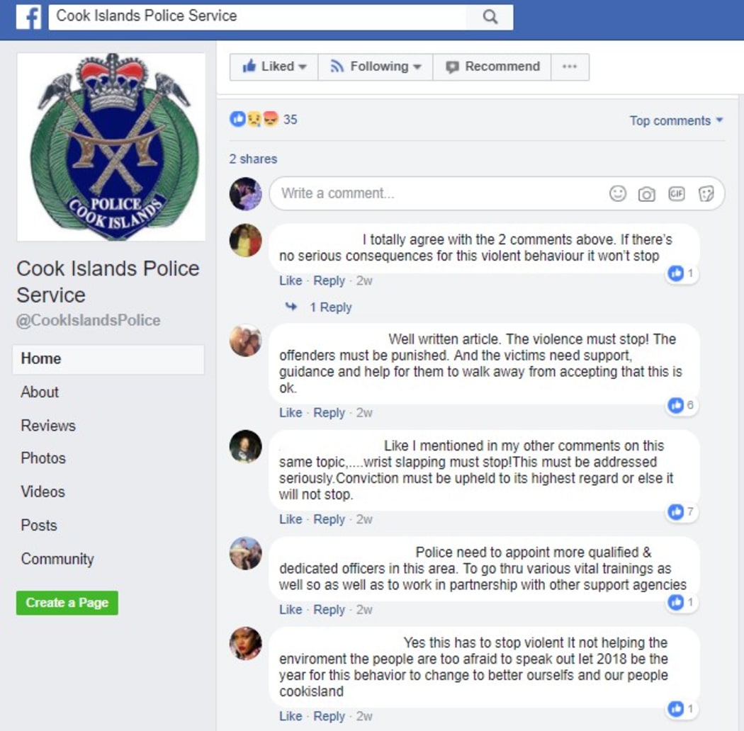 Feedback from the public on domestic violence cases in Cook Islands 2016-2017