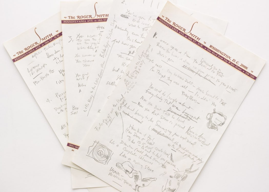 Bob Dylan's handwritten lyrics for 'Like a Rolling Stone' recorded in 1965.