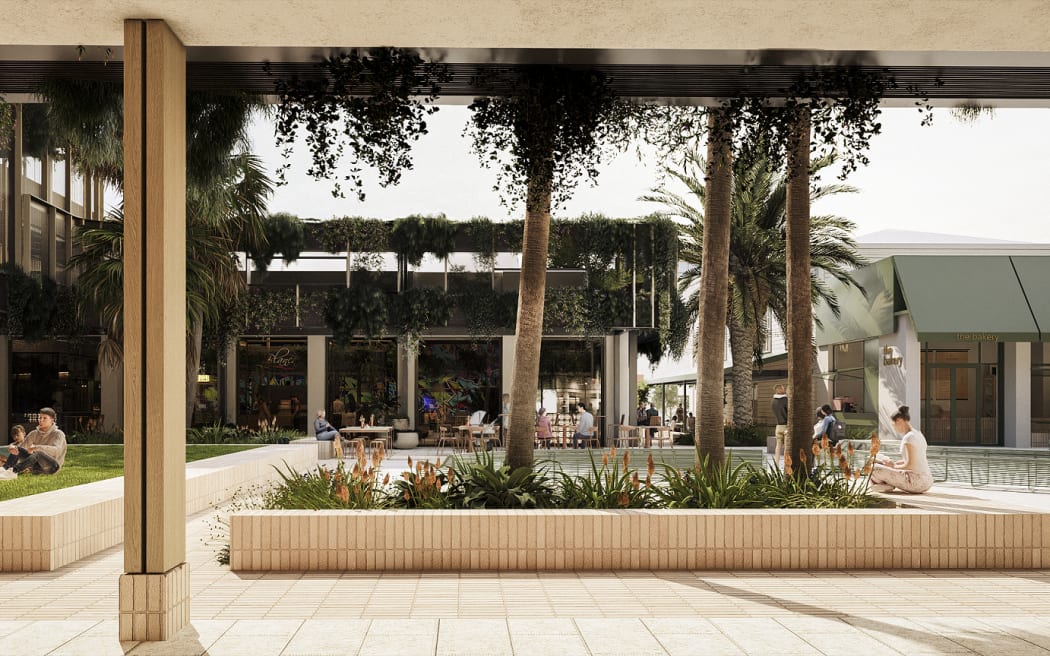 Artist impression of the view across the the piazza to Morrison Eatery and Hardy St laneway.
