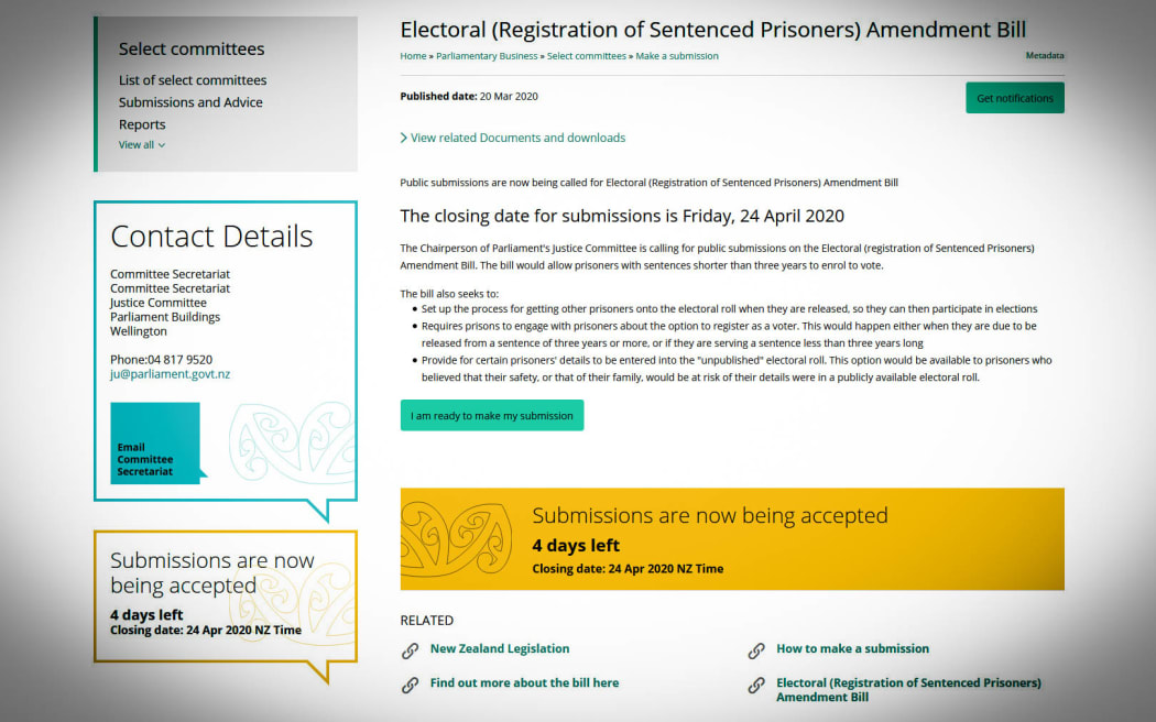 Submissions on the bill allowing prisoners to enrol can be made through Parliament's website.