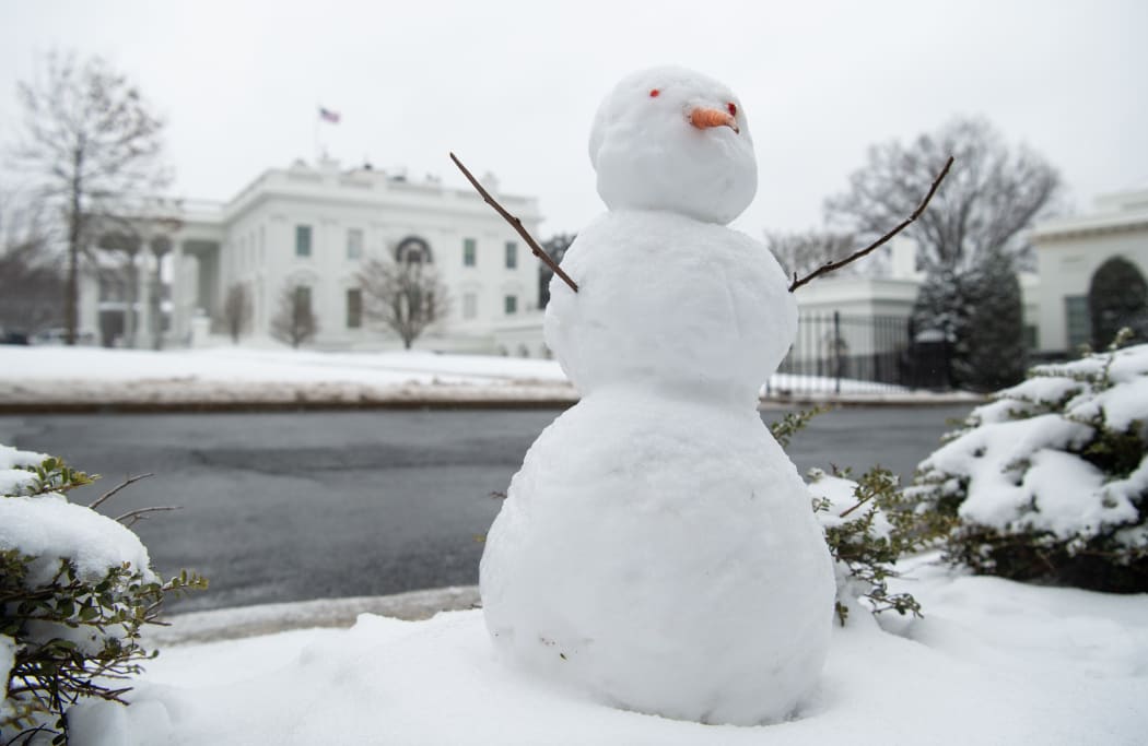 A snowman is seen on the North Lawn of the White House in Washington, DC.