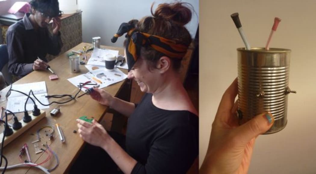 Melody Thomas at the sythn workshop and her creation.