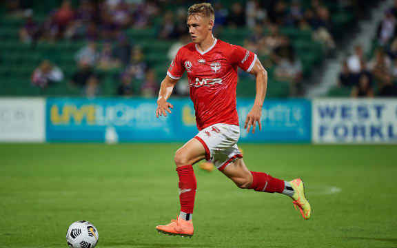 PERTH, AUSTRALIA - APRIL 18: Ben Waine of the Wellington Phoenix during the Perth Glory v Wellington Phoenix, 2021 A-League match. HBF Park on April 18 2021 in Perth, Australia.