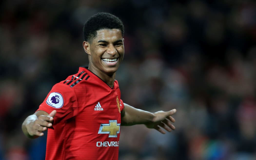 Manchester United's Marcus Rashford  celebrates.