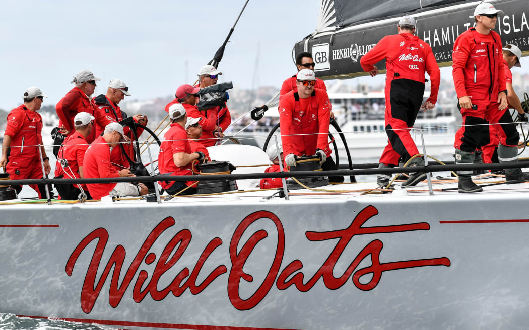 Wild Oats XI on Sydney Harbour at the start of the race.