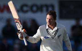 New Zealand's BJ Watling celebrates his century during the second Test against England at Headingley, Leeds.