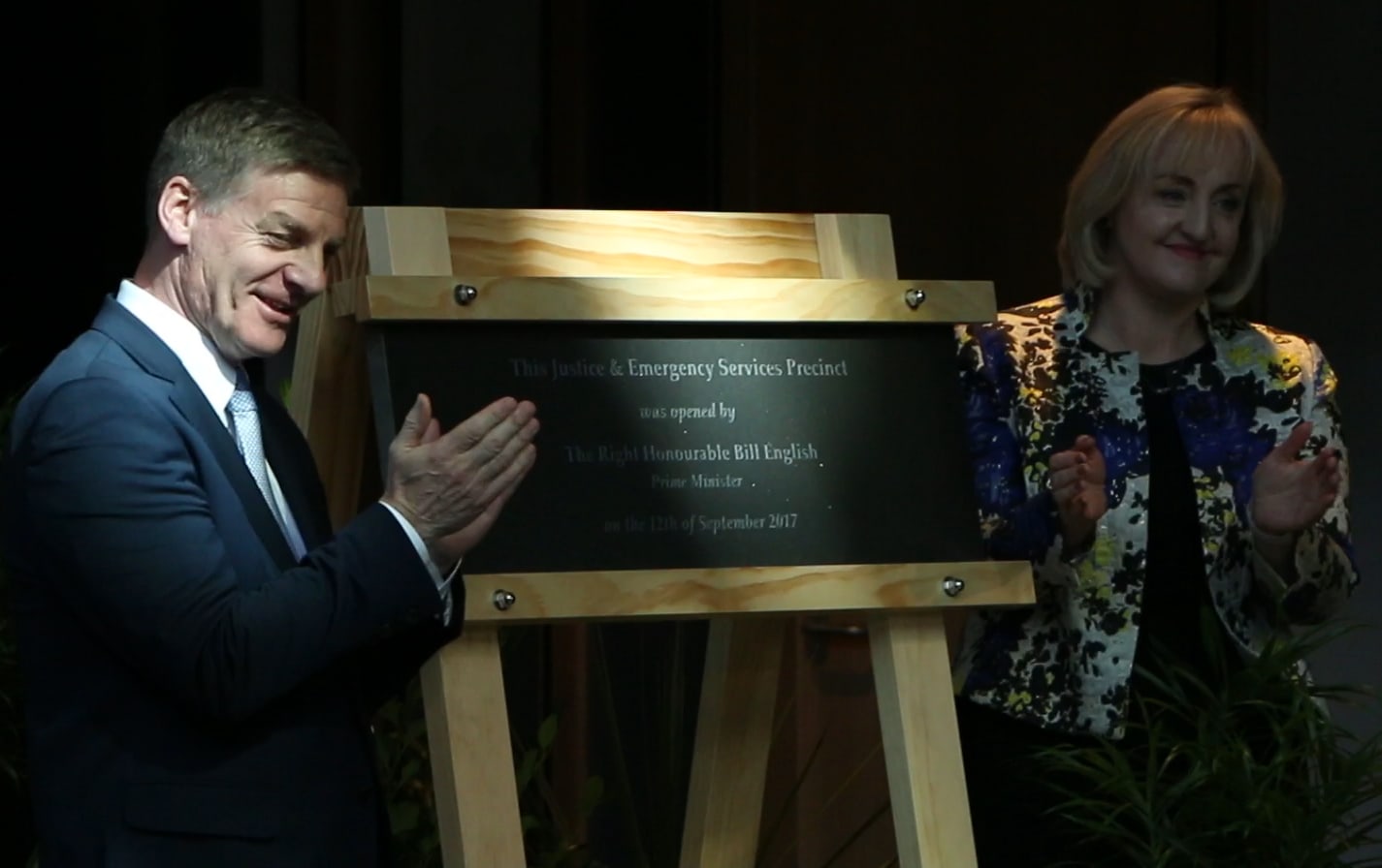 Prime Minister Bill English and Justice Minister Amy Adams at the opening of Christchurch's new Justice Precinct.