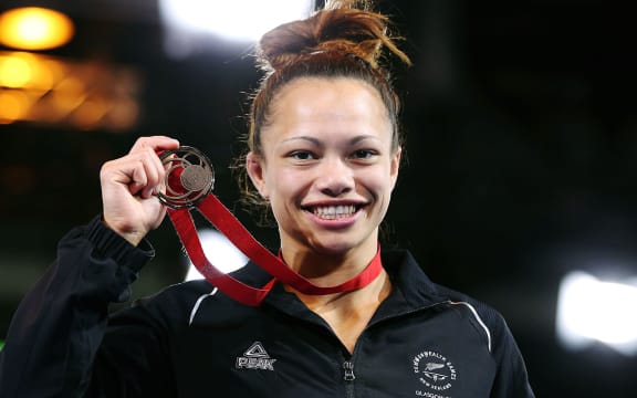 Tayla Ford of New Zealand wins bronze in the Womens 58kg bronze wrestling final. Glasgow 2014 Commonwealth Games.