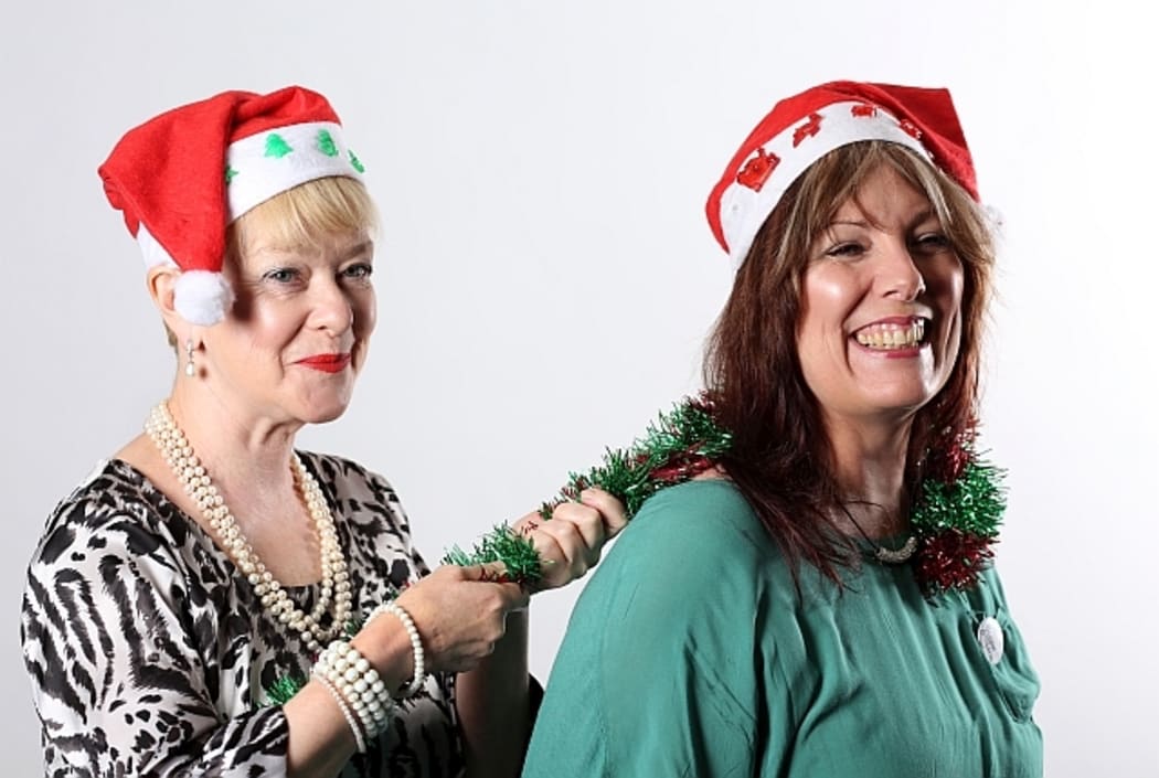 RNZ's Christmas elves: Katrina Batten aka Sugar (right) and Catriona McLeod aka Spice (left).