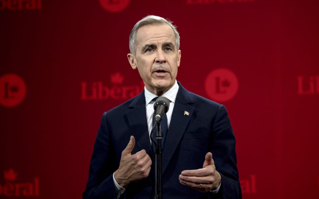 Mark Carney, former governor of the bank of Canada, speaks during a press conference following the second night of debate in the federal Liberal leadership race to replace Canadian Prime Minister Justin Trudeau at the MELS studios in Montreal, Canada, on February 25, 2025. (Photo by ANDREJ IVANOV / AFP)