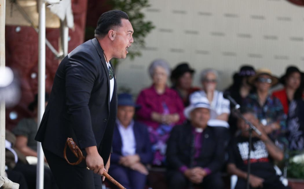 Ngāpuhi rangatira Isaiah Apiata during his kōrero at the pōwhiri at Waitangi, Sunday 4 February 2024.