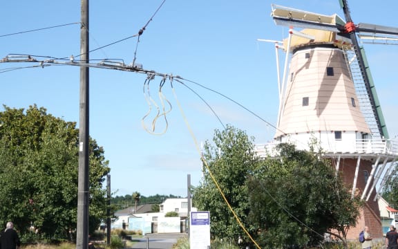 Foxton's old trolley bus power lines.