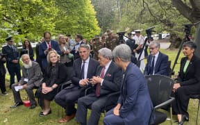Judith Collins, Richard Marles, Winston Peters and Penny Wong at the official welcome to country ceremony in Australia.
