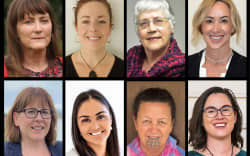 Northland has 13 new women local government politicians. Photographed from left (top row) Ann Court (FNDC), Amy Macdonald (NRC), Carol Peters (WDC), Jayne Golightly (WDC); (bottom row) Eryn Wilson-Collins (KDC), Felicity Foy (FNDC), Hilda Halkyard-Harawira (FNDC), Kelly Stratford. The remaining politicians not in the montage are Pera Paniora and Rachael Williams (KDC), Deb Harding and Marie Olsen (WDC) and Tui Shortland (NRC).
