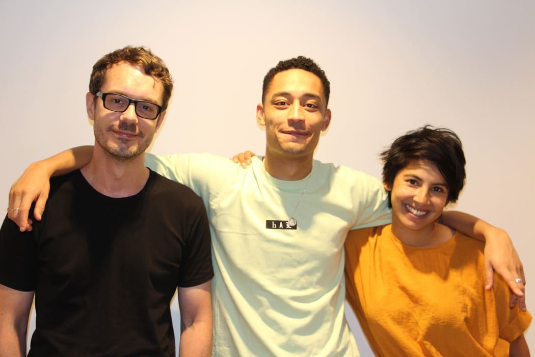 Tony Stamp, Loyle Carner, and Yadana Saw backstage at Laneway Festival 2018.