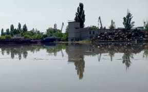 A partially flooded area of Kherson on 6 June, 2023, after the Kakhovka hydroelectric dam was blown up.