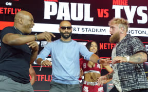 Former US heavyweight boxing champion Mike Tyson and US YouTuber and boxer Jake Paul face off ahead of their November fight in Texas.