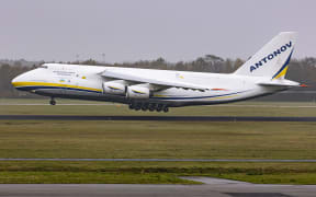 The Antonov An-124 Ruslan is a large, strategic airlift, four-engined aircraft that was designed in the 1970s by the Antonov design bureau in the Ukrainian SSR, the largest military transport aircraft in service. The An-124 is the world's heaviest gross weight production cargo airplane. Eindhoven, The Netherlands on November 16, 2021.