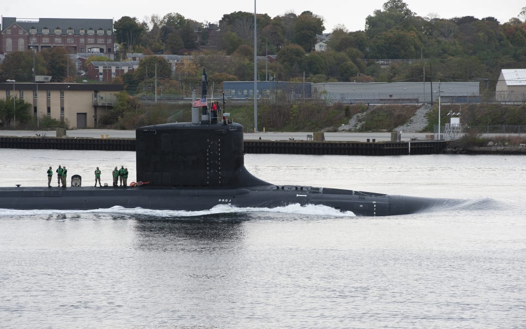 The USS Vermont, a Virginia-class SSN - nuclear powered submarine - in the Thames River, Connecticut, on 26 October, 2020.