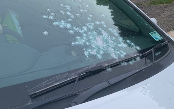 The windscreen of the police car shot at in Northland.