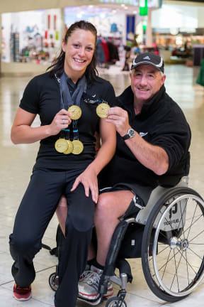 Sophie Pascoe with her long-time coach, Roly Crichton.