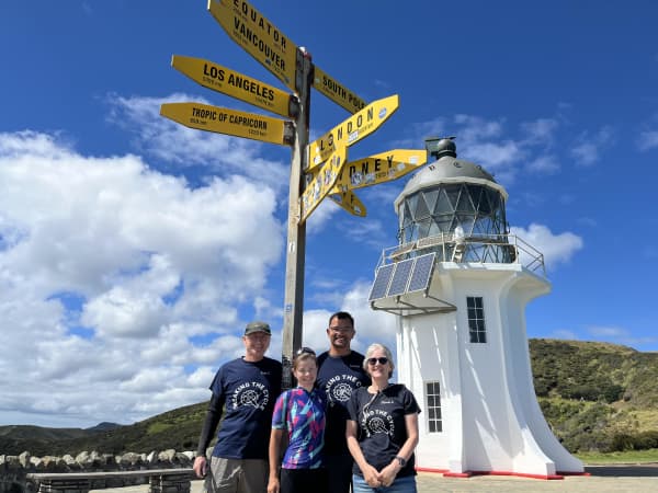 Jane Carswell with her parents, Bruce and Katrina Carswell, and partner Richard 'Snappy' Henderson, at Cape Reinga.
