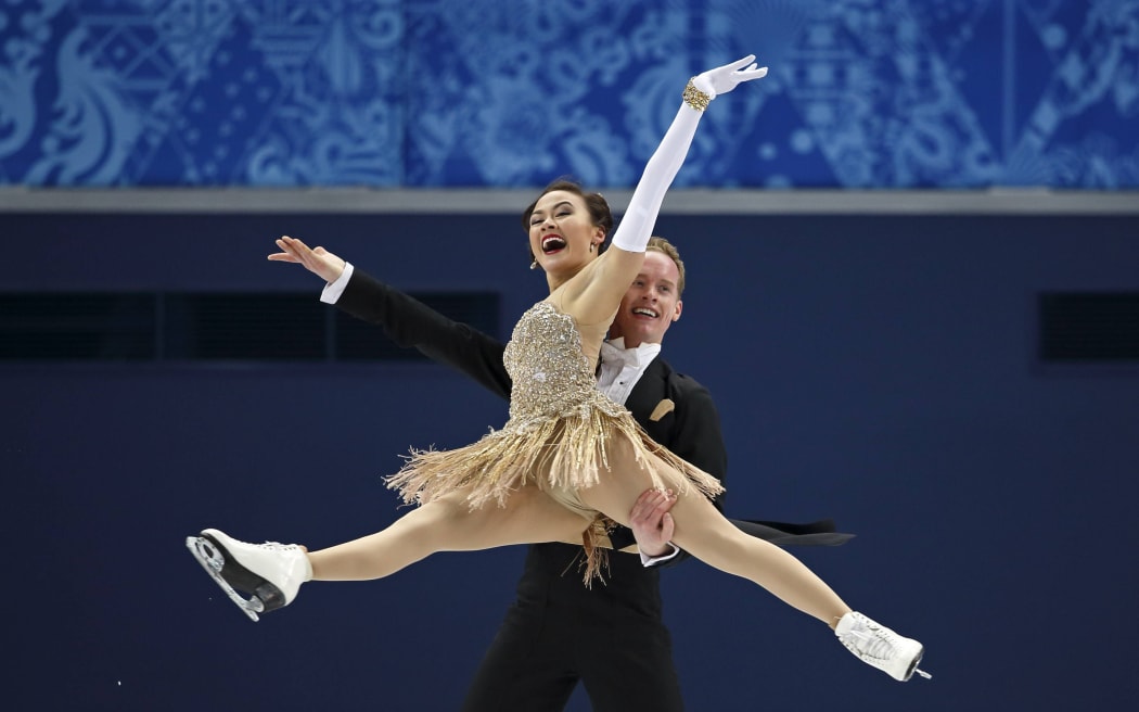 17.02.2014. Sochi, Russia. Pairs figureskating  Ice dance short program.  Madison Chok and Evan Bates USA