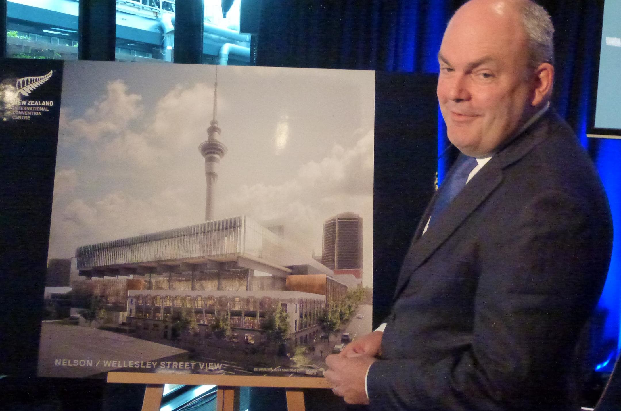 Steven Joyce unveiling the new SkyCity convention centre design. 26 May 2015.