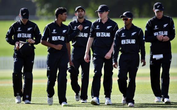 New Zealand team walk back after their victory over Kenya by 243 runs during the ICC U-19 Cricket World Cup 2018 game between New Zealand v Kenya, Hagley Oval, Christchurch, Wednesday 17th Janurary 2018. Copyright Photo: Raghavan Venugopal / © www.Photosport.nz 2018