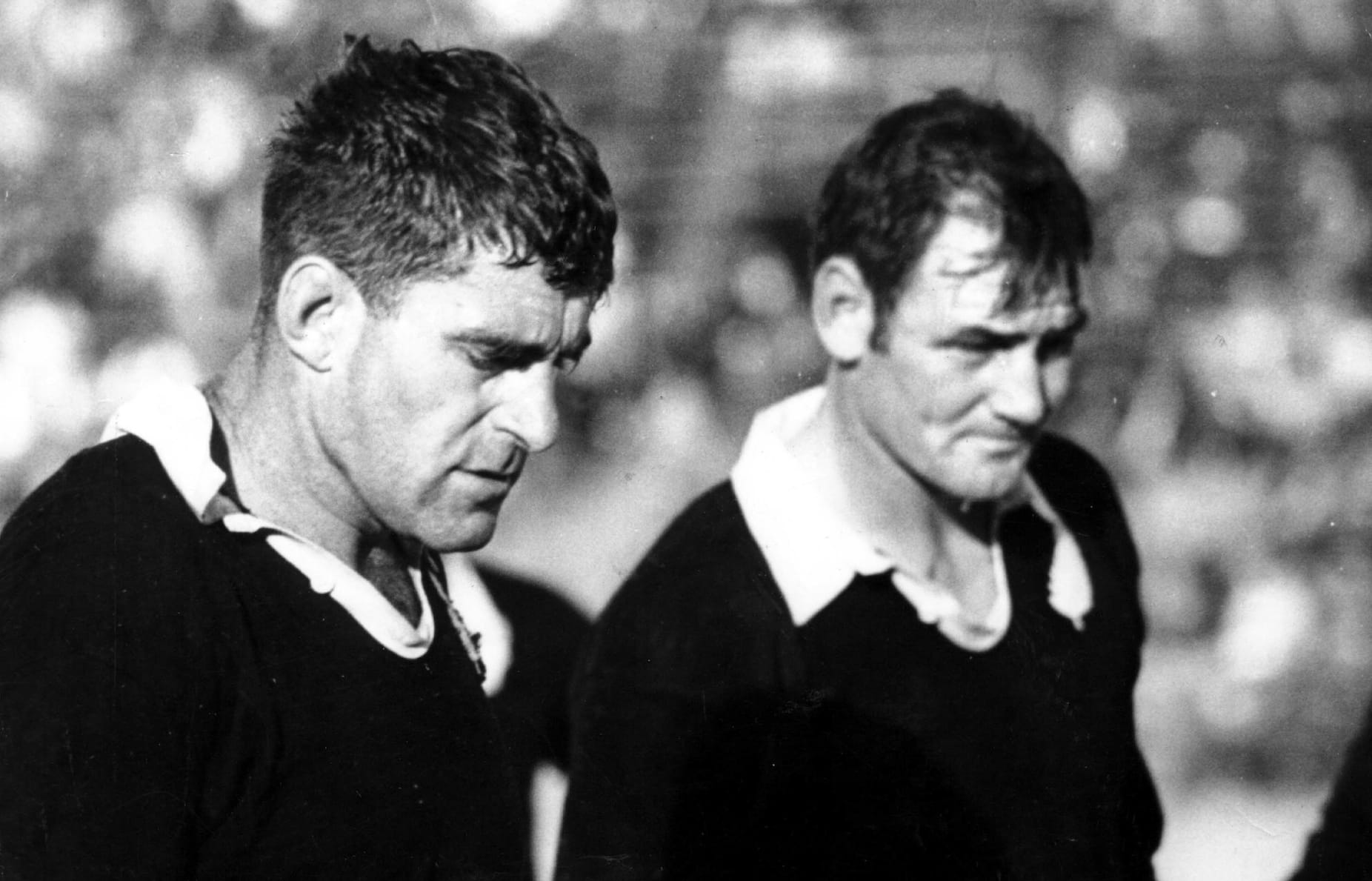 Colin Meads and Brian Lochore during a game between the All Blacks and Eastern Transvaal in 1970, location unknown.