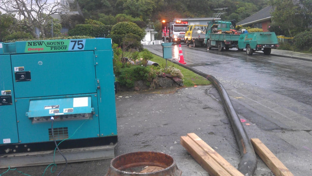 Work continued at the slip site on Tuesday.