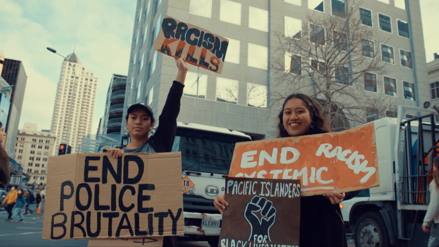 Protesters march in solidarity at Auckland's Black Lives Matter protest, 1 June 2020