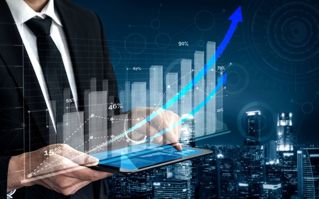 Technology tamfitronics Double Exposure Image of Business and Finance - Businessman with report chart up forward to financial profit growth of stock market investment.