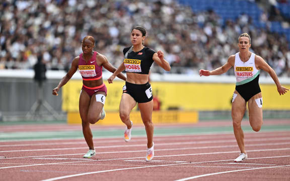 New Zealand sprinter Zoe Hobbs competing in Japan 2023.