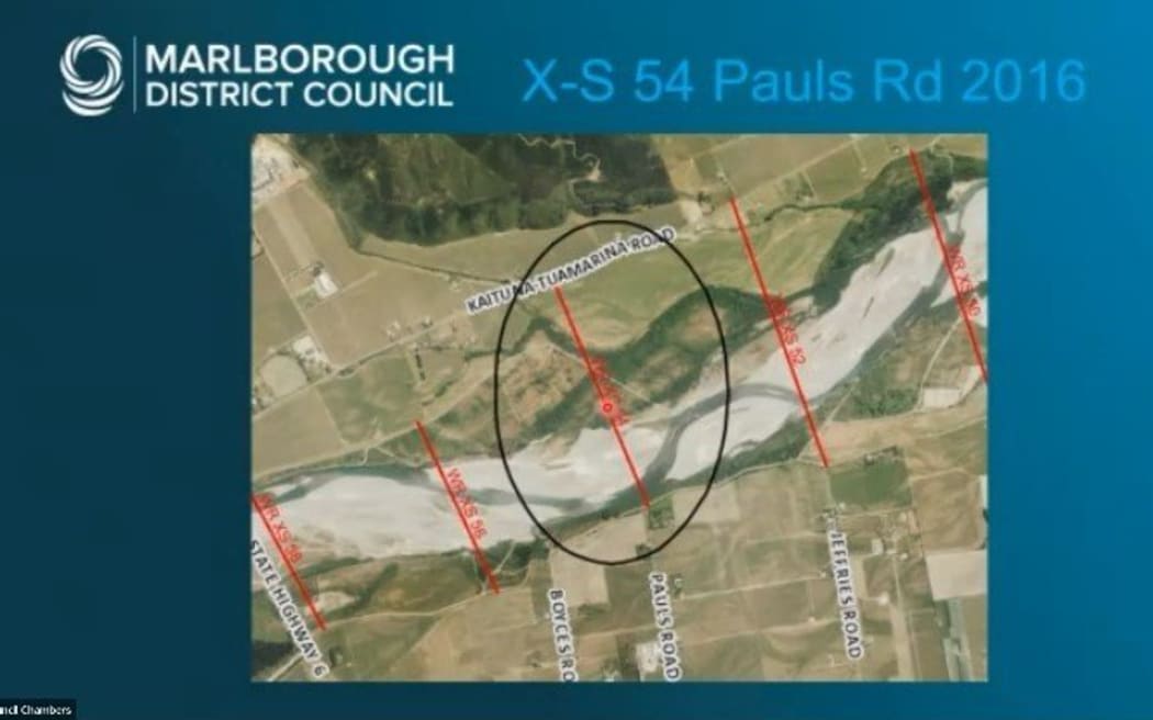 Ariel footage of the Wairau River shows a single channel in 2016.