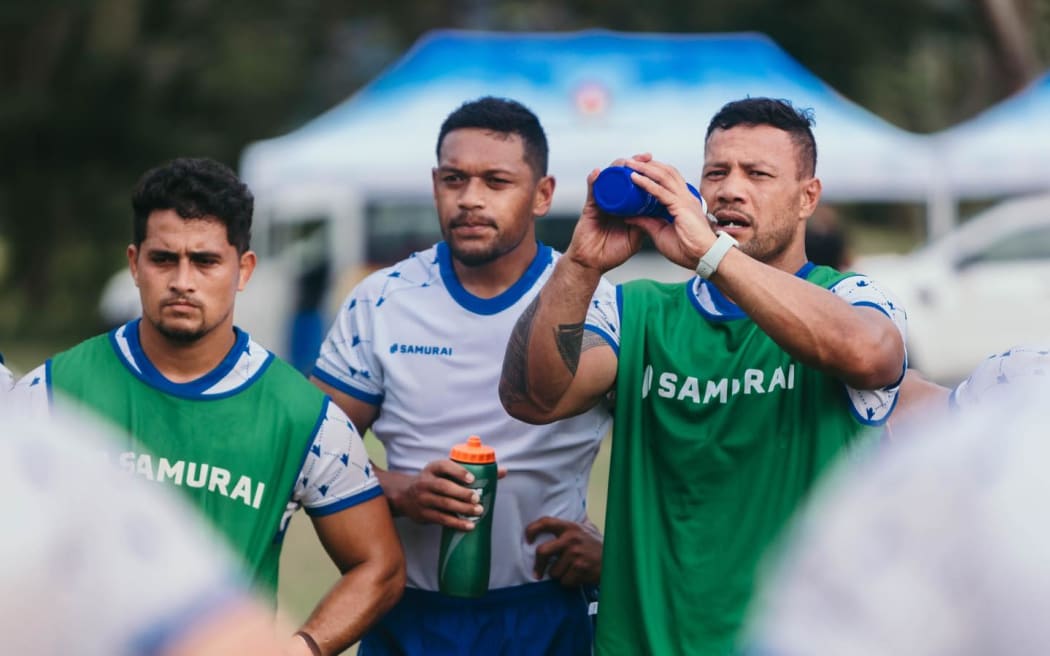 Manu Samoa players preparing for the rugby battle against Tonga in Apia.