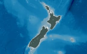 Extended area of outlined New Zealand. Colored elevation map. 3D rendering