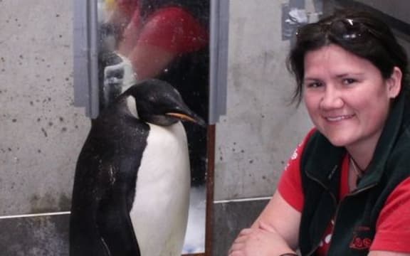 Wildlife veterinarian Lisa Argilla with Happy Feet.