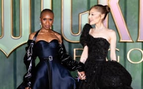LONDON, ENGLAND - NOVEMBER 10: Cynthia Erivo and Ariana Grande attend the "Wicked: For Good" European Premiere at Cineworld London Leicester Square on November 10, 2025 in London, England. (Photo by Samir Hussein/WireImage)