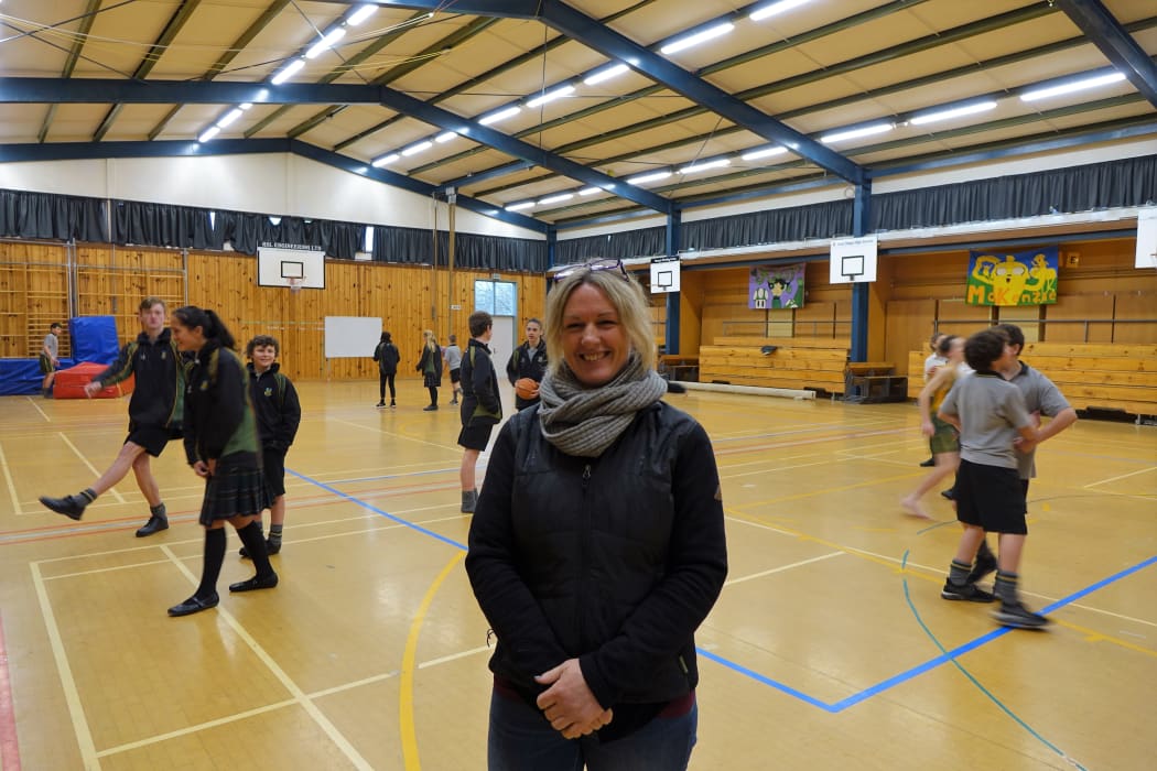 East Otago High School Sport Co-ordinator Tori Fleming, in the school gym for Fibre Free Friday