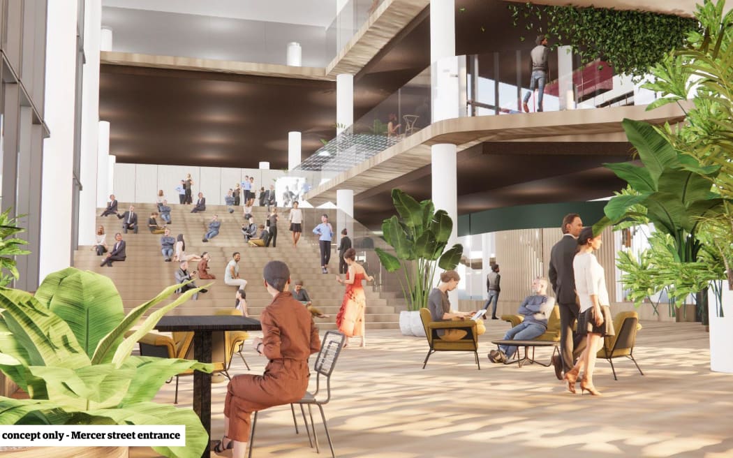 An indicative rendition of what the  Te Ngākau precinct in Wellington could look like.