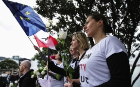 Polish protesters on Wellington's waterfront.