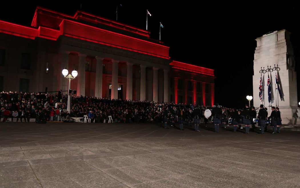 Crowds gather at the Cenotaph in Auckland.