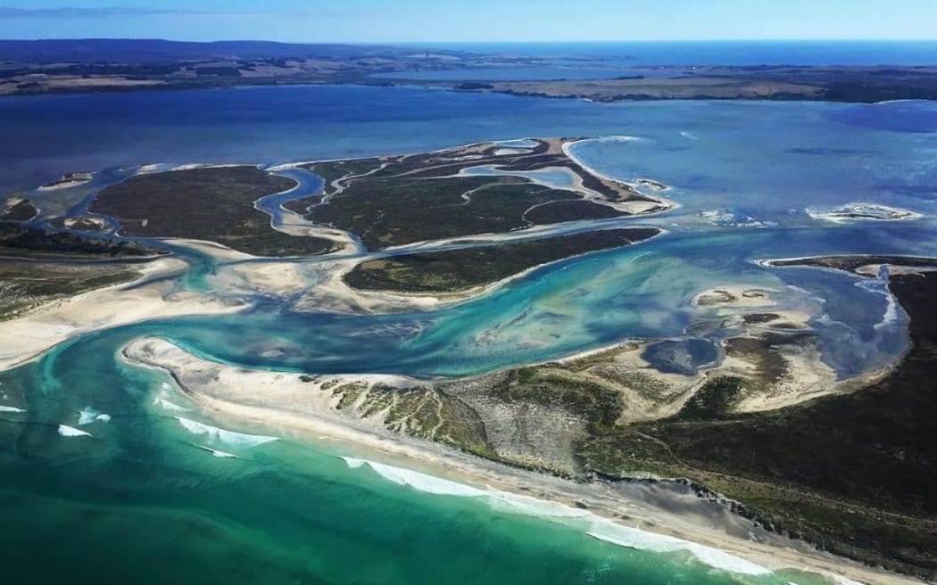 Te Awapatiki lagoon, where Te Whanga opens to the sea