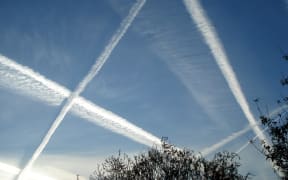 Contrails near Schiphol Airport, The Netherlands